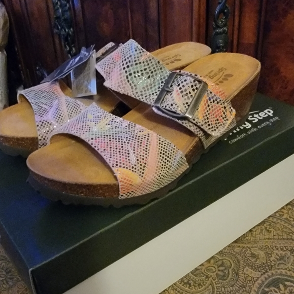 ‼️SOLD‼️🌟NIB🌟 Spring Step Barnabas Leather Slide, Beige Multi, Sz 6.5, EU 37 - Picture 7 of 13
